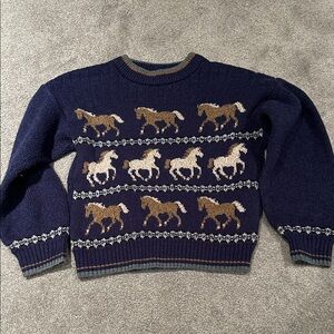 Kids Navy Horse Pattern Sweater